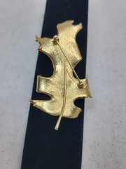 Large Goldtone Enamel Leaf Brooch Pin 3.5 Inches Long