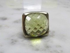 Large Faceted Light Green Stone Sterling Silver Ring ~ Sz 8.75 ~ 19.7g ~ 6-C514