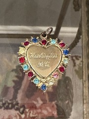 Vintage Gold Tone Multi Color Rhinestones Heart Pendant Washington DC