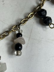 Gold Tone Chain Bracelet with Beaded Dangle Charms Black and White Unbranded VTG