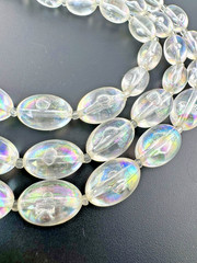 Vintage Lucite Bubble Bead Necklace Triple Strand AB Iridescent Clear MCM