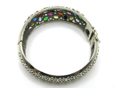 Vintage Multi-Color Gemstone Bangle Bracelet 925 Sterling Silver Citrine Ruby