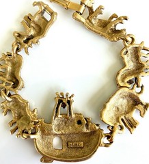 Vintage signed AJC Noah’s Ark gold tone link bracelet animals 7 inches