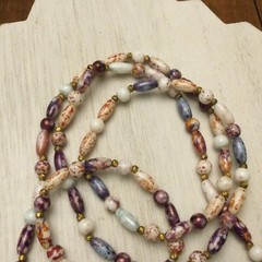 Stunning Vintage Estate Long Glass Beaded Necklace Varied Purple colors