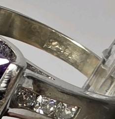 Vintage FAS 925 Sterling Silver Simulated Amethyst & Cubic Zirconia Ring Sz 7