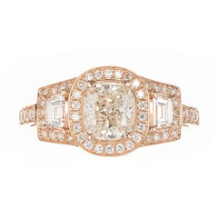 Antique 1.03ct Diamond PSD Triple Halo Trapezoid 18k Pink Gold Engagement Ring