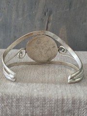 Alpaca Mexico Abalone Open Cuff Bangle Bracelet Silver Tone Vintage