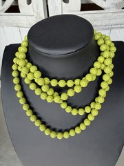 Vintage 60s 70s Mod Green Glass Bead Hand Tied Extra Long Necklace 28in