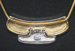 LANVIN Paris Vintage Art Deco Choker Necklace Polished Silver Gold Slide Pendant