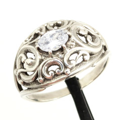 Vintage Elegant RING Silver 925 with Big Bright Stone -size: 9US (18.8mm) | #113