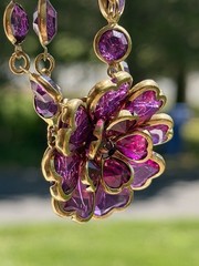 Beautiful Vintage Statement Necklace Purple Stone Flowers B5