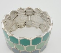 Green & Blue Bracelet PASTEL Stretch ART DECO Runway Statement WIDE