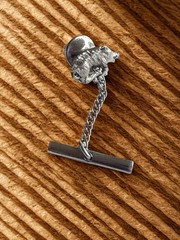 Vintage 3D Silver Tone Razorback Wild Boar Tie Tack with Security Button Chain