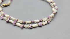 Danty vintage glass? white tulip purple beaded barrel clasp necklace N1D