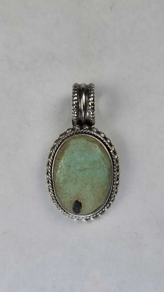 Vintage Nepal Handcrafted .925 Sterling Silver Turquoise Oval Pendant 35mm