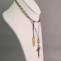 Vintage Cross Necklace Carole Opalite Antiqued Gold Tone 28″