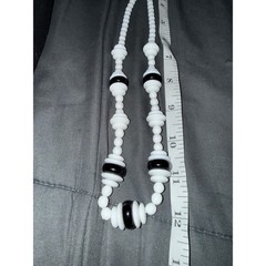 Vintage milk glass Necklace Monochrome Saucer Art Deco Style 24 Inch