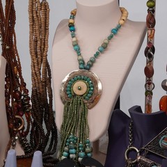 Boho Revival Jewelry bohemian Mix Layered Beads Leather wood beads & fringe 16pc
