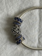 Authentic Pandora Disney Parks Moments Sliding Bracelet Silver Blue Pave Charms