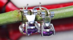 14k white gold 3.10ct amethyst diamond omega back earrings handmade 3.85gr