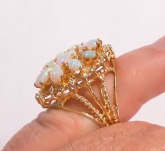 Pear Oval Fiery Colors Opal 14K Yellow Gold Ring Size 4 Ornate Openwork Setting