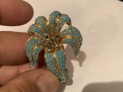 VINTAGE AUTHENTIC SIGNED STERLING SILVER (835) TURQUOISE & MARKASITE FLOWER BROO