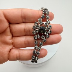 Vintage Silver Tone Rhinestone Bracelet Smoky Gray Multi Strand Cluster Retro