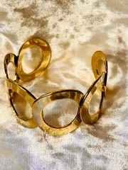80s Gold Tone Cuff Bracelet | Chunky Open Link Bracelet | Vintage Statement Jewe