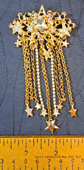 1990s Kirk’s Folly Celestial Star Dangle Brooch Gold Tone Crystal Signed