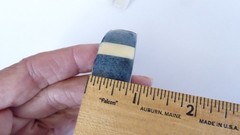 Vtg Estate Jewelry Artisan Metal Cuff Bracelet Coral Denim Blue & White Inlay