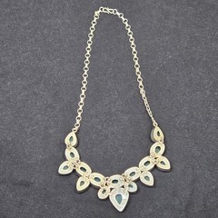 80.5g Sterling Silver 925 Green Chalcedony Statement Necklace Pear Oval Cobochon
