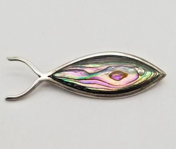 Vintage -1940s-1950s – Taxco Mexico Sterling Silver Abalone Inlay Fish Brooch