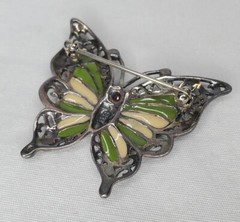 Vintage Sterling Silver Butterfly Brooch Green Yellow Enamel Wings Figural Pin