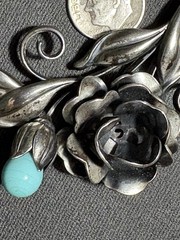 Vintage Sterling Silver 3 D Rose Flower Necklace 26g