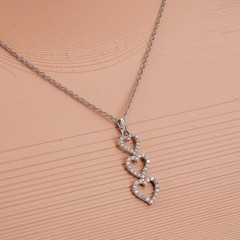Pave Sterling Silver 925 CZ Triple Heart Drop Pendant Necklace 18 in Delicate
