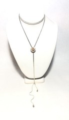Woman’s Adjustable Slide Charm Bolo Lariat Necklace-Silver Tone W/ Brown Crystal