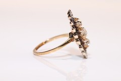 Antique Circa 1900s 18k Gold Natural Diamond Decorated Navette Ring