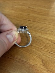 Vintage 925 Sterling Silver Blue Heart Ring With White Stone Halo Accents Size 8