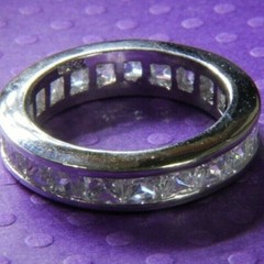 White Quartz .925 Sterling Silver 3/16″ Eternity Estate Wedding Band Ring size 6