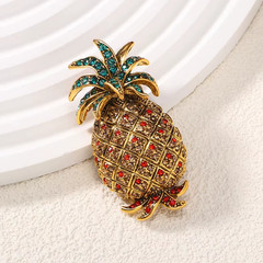 Vintage Rhinestone Pineapple Brooch Pin, Champagne Fruit Corsage Jewelry