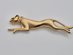 VTG JACKIE COLLINS Panther Set In Box Brooch Clip Earrings Gold Tone Rhinestones