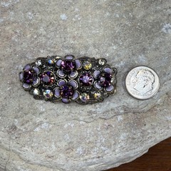vintage purple rhinestone enamel bar brooch silver tone AB 2″