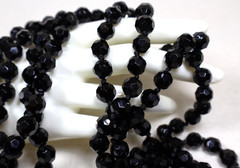 Vintage Art Deco French Jet Necklace 74″ Inch Length Faceted Black Beads