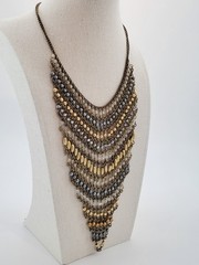 ZAR Vintage Cascading Layered Gold and Silver Tone Beads Mesh Statement Necklace