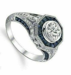 3.50Ct Round Cut Lab-Created Diamond & Sapphire Engagement 925 Silver Ring