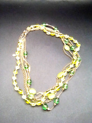Rare Vintage Monet Glayer Peridot Emerald Green Glass Bead Bib Layers Necklace