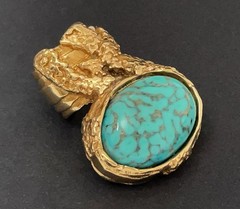 YVES SAINT LAURENT ARTY RING GOLD TONE TURQUOISE GLASS CABOCHON YSL SIZE 5