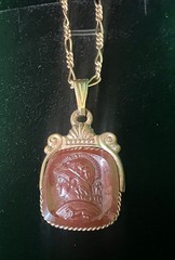 Vintage Carnelian Intaglio Pendant Necklace Monet Gold Roman Cameo