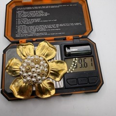 Givenchy Flower Brooch Huge Gold Tone Faux Pearl 3.25″ Givenchy Paris New York