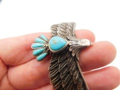 JTV DESIGNER BBJ STERLING SILVER BALD EAGLE BIRD TURQUOISE STONE CUFF BRACELET